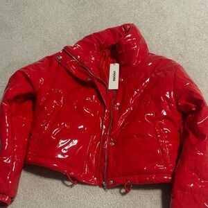 Vigoss Shiny Red Patent Cropped Puffer Jacket